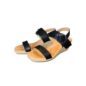 UGG Wedge Leather Sandals Black Jute Size 12
